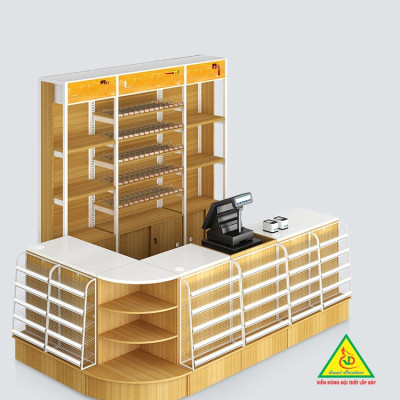 Bàn tính tiền siêu thị , Bàn thu ngân thiết kế tiện lợi QTT407 - Nội thất lắp ráp Viễn Đông Adv