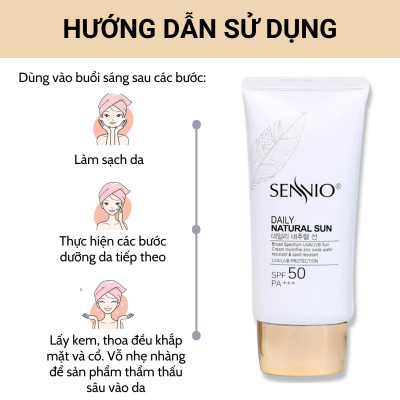 Kem chống nắng kiềm dầu Sennio Daily Natural Cream SPF 50 PA+++ dưỡng trắng da phù hợp cho da dầu mụn 50ml SNO 803