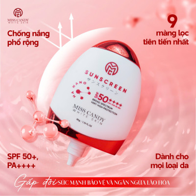 Kem Chống Nắng Song Kháng Nhật Bản MISS CANDY SUNSCREEN HA NANO SPF 50,PA ++++ 50g, Chống Nước, Chống UVA/UVB, Chống Ánh Sáng Xanh & Tia Hồng Ngoại,Bảo Vệ Da Lên Đến 8 Tiếng - PHỤNG BEAUTY