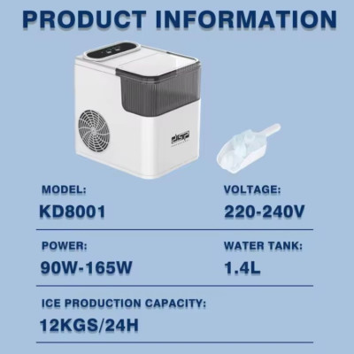 Máy làm đá viên siêu tốc, chỉ trong 6 phút Thương hiệu Nga cao cấp DSP KD8001, Công suất làm đá 90-165W, sản lượng 12kg/24h, Dung tích bình chứa 1,4 lit - HÀNG NHẬP KHẨU, BẢO HÀNH 12 THÁNG