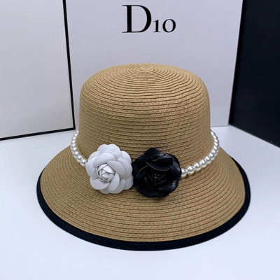 Mũ rộng vành nón đi biển chống nắng gắn hoa voan đen trắng dây đai ngọc trai nhân tạo thời trang Hàn Quốc dona25073102