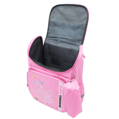 Ba Lô Bé Gái Học Sinh Chống Gù Kèm Bóp Viết - Hình Kỳ Lân - Hong Sheng 9882 - Màu Hồng