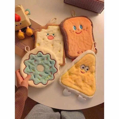 Set 4 Khăn Lau Tay Thấm Hút Tốt Hoạ Tiết Bánh Mỳ Phô Mai Cute- Chiếc Khăn Lau Tay Mềm Mịn Thấm Hút