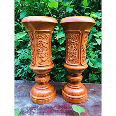 Cặp ống cắm nhan cắm hương bằng gỗ hương đá khắc tứ quý kt cao 30×11×9cm