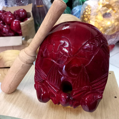 Mõ tụng kinh bằng gỗ mít làm mầu mận chín kt 20cm