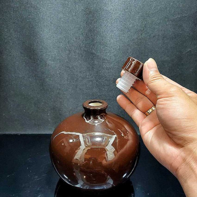 Nậm Rượu 500ML gốm sứ cao cấp mẫu bầu tròn màu nâu bóng - Nậm Đựng Rượu chất lượng đảm bảo (L2)