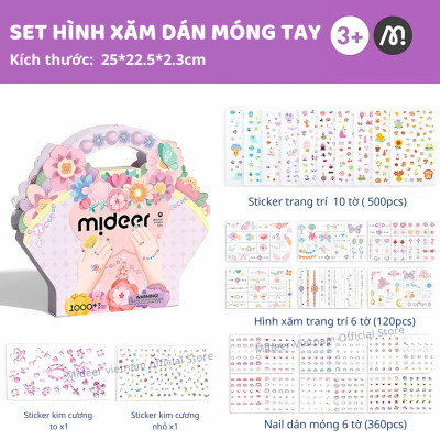Hình xăm, sticker dán móng tay cho bé gái Mideer Garden Fairy Dress Up Sticker Pack 1000 miếng