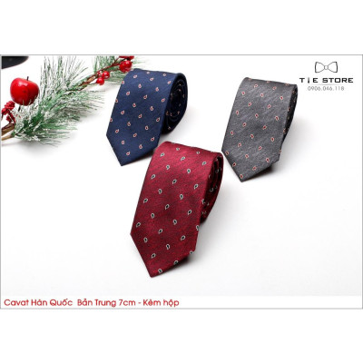 Cà Vạt Nam Bản Trung 7Cm họa tiết đơn giản - Cavat Hàn Quốc Cao Cấp Full box