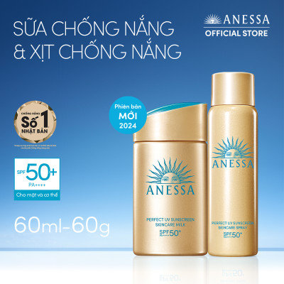 Bộ đôi Kem chống nắng dạng sữa dưỡng da kiềm dầu bảo vệ hoàn hảo + Kem chống nắng dạng xịt dưỡng da bảo vệ hoàn hảo (Anessa Gold Milk 60ml + Gold Spray 60g)