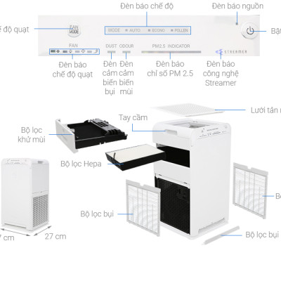 Máy lọc không khí Daikin MC40UVM6-7 - Diện tích 30m2, ion Plasma, Lọc bụi mịn PM 2.5, khử mùi - Hàng chính hãng