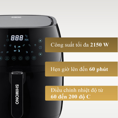 Nồi Chiên Không Dầu SHIMONO SM-AF558T 5,5L 2150W Cao Cấp Tiêu Chuẩn FDA Hoa Kỳ, LFGB Đức Tặng Kèm Trọn Bộ 9 Phụ Kiện Hàng Chính Hãng