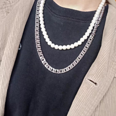 Dây xích đôi ngọc trai đeo quần chain belt body punk