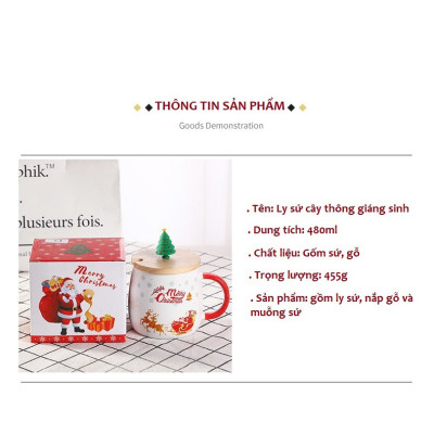 Ly sứ noel kèm muỗng sứ nắp gỗ quà tặng ý nghĩa cho giáng sinh