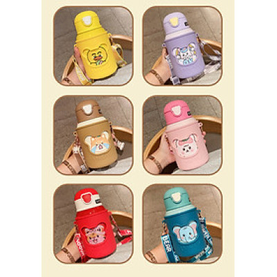 Cốc Nước HaPpY Có Ống Hút Ấm Siêu Tốc Trẻ Em Học Sinh Tiểu Học Cốc Cách Nhiệt Nam Nữ Dễ Thương cốc SILICON