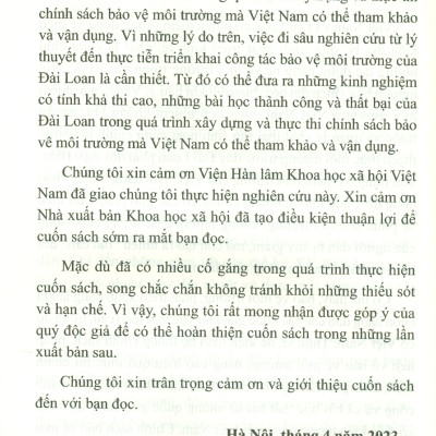 Một Số Vấn Đề Trong Thực Thi Chính Sách Bảo Vệ Môi Trường Của Đài Loan Và Những Gợi Mở Cho Việt Nam - TS. Vũ Thùy Dương (Chủ biên) - Viện Hàn Lâm Khoa Học Xã Hội Việt Nam