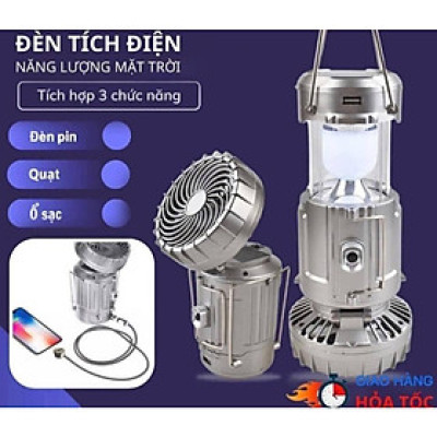 Đèn Năng Lượng Mặt Trời 3in1 Năng Lượng, Tích Hợp Quạt, Đèn Bão Du Lịch Đi Câu Cá Cắm Trại