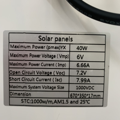 [Tặng dây 5m] Tấm Pin Năng Lượng Mặt Trời Mono 40W, 6V dùng cho Đèn Năng Lượng Mặt Trời