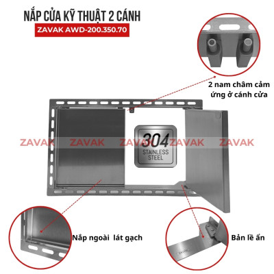 Nắp Cửa Thăm Hộp Kỹ Thuật Gắn Âm Tường ZAVAK AWD-200x350 Cửa Che Van Cấp Nước, Cửa Kỹ Thuật Bồn Tắm Inox