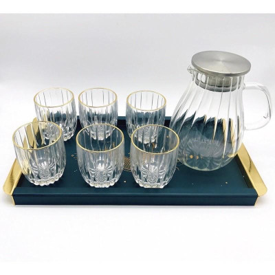 Bình nước thủy tinh chịu nhiệt sọc quai vàng