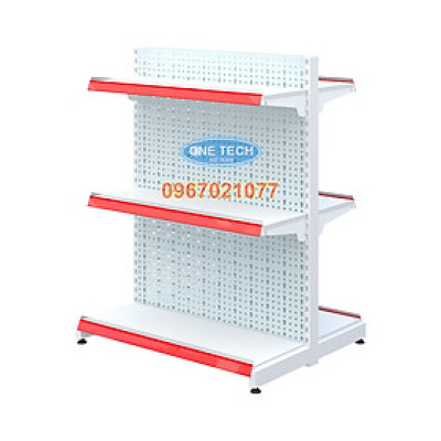Kệ đôi siêu thị tôn đục lỗ C1200 x D900 x R750 x 3 tầng