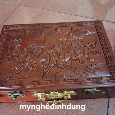 Combo quân cờ tướng bằng gỗ trắc đỏ đen 4.8x1.5cm + hộp đựng + tấm vải  da 