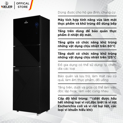 Tủ khử trùng Kieler KL-KM657 dung tích 250L làm mát thực phẩm và khử trùng đồ dùng bếp diệt được các loại virus độc hại  - Hàng Chính Hãng
