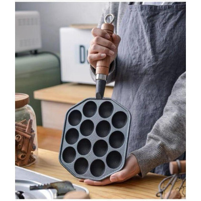 Chảo Gang Nướng Làm Bánh Takoyaki Nhật Bản 14 Lỗ Gang Đúc Nguyên Khối