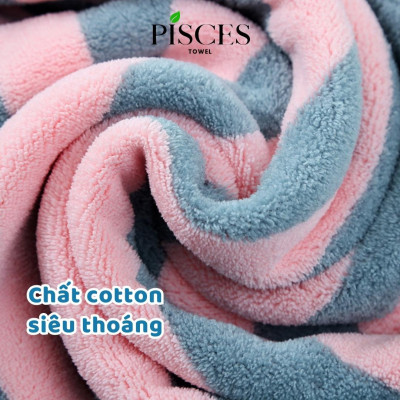 Khăn Mặt PISCES TOWEL 35x75cm Họa Tiết Sọc Cotton Mềm Mại, Khăn Spa Yoga Gym Thể Thao Thấm Hút Mồ Hôi