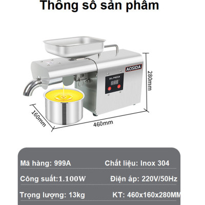 Máy ép dầu ăn thực vật nóng và lạnh dùng trong gia đình thương hiệu Anh Quốc cao cấp AOSIDA 999A - Công suất 1000W - Hàng nhập khẩu