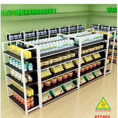 Kệ trưng bày sản phẩm, hàng hóa , kệ trang trí khung sắt mặt gỗ KST403 - Nội thất lắp ráp Viễn Đông Adv