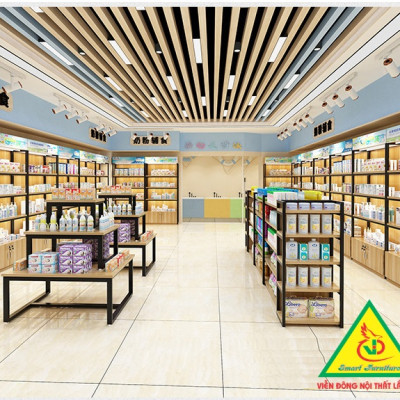 Kệ trưng bày sản phẩm, hàng hóa , kệ trang trí khung sắt mặt gỗ KST408 - Nội thất lắp ráp Viễn Đông Adv