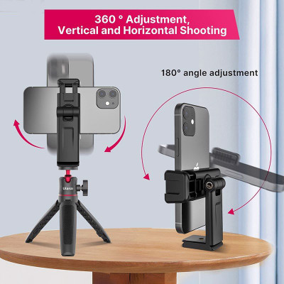 Ulanzi ST-22 - Kẹp Điện Thoại Gắn Tripod, Xoay 360°, Lật Sau 180°, Hỗ Trợ 2 Ngàm Mở Rộng - Hàng Chính Hãng