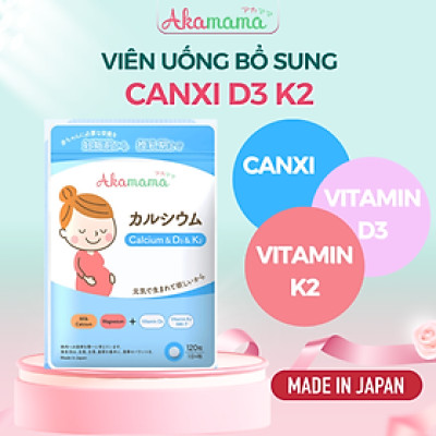 Canxi D3 K2 Cho Mẹ Bầu Hỗ Trợ Phát Triển Hệ Xương Của Bé, Viên Nhỏ, Không Vị, Dễ Uống Gói 120 Viên  Akamama Nhật Bản