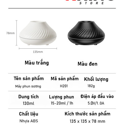Máy phun sương tinh dầu tạo ẩm Rhino H201 dung tích 130ml, nhỏ gọn, tự động ngắt khi hết nước - Hàng chính hãng