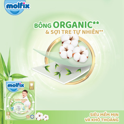 Tã/bỉm quần Molfix Thiên nhiên Super Jumbo L (9kg - 13kg) - Gói 54+8 miếng