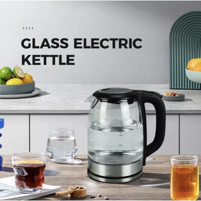 Günter & Hauer Bình Đun Siêu Tốc Bình Trà Điện Thủy Tinh 1,7L LED Dây Đèn Vòng Xanh và Thiết Bị Điều Khiển EK100 - Hàng chính hãng