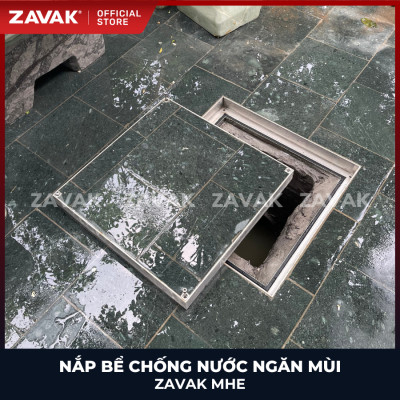 Nắp bể ngầm Zavak MHE-50 KT50x50cm, chống nước, ngăn mùi, lát gạch 1.2 cm, chịu tải xe 1.5 tấn, inox 304