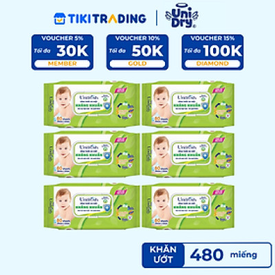 Combo 6 Khăn Ướt Unifresh Aloevera 80M (80 Miếng)