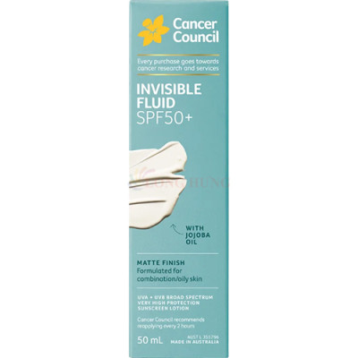Sữa chống nắng Cancer Council Invisible Fluid SPF50+ (50ml) - Hàng chính hãng