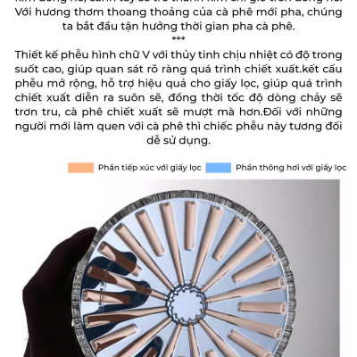 Phễu thuỷ tinh V60 rãnh thẵng đế nhựa đen CAFE DE KONA