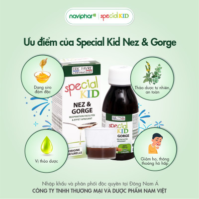 TPBVSK Special Kid Nez et Gorge - Hỗ trợ giảm viêm họng, viêm phế quản, Giúp thông mũi, giảm ho, bớt lo viêm họng (125ml)[Siro – Nhập khẩu Pháp]