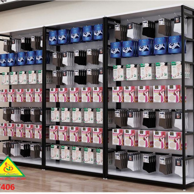 Kệ trưng bày sản phẩm, hàng hóa , kệ trang trí khung sắt mặt gỗ KST406 - Nội thất lắp ráp Viễn Đông Adv