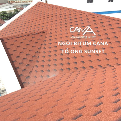 Ngói nhựa đường phủ đá CANA tổ ong sunset - ngói lợp bitum Hàn Quốc bền đẹp cho biệt thự, nhà phố, resort, đóng gói 22 tấm/gói phủ 3m2 mái