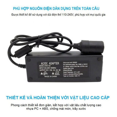 Bộ Đổi Nguồn 220V-12V Có Tẩu Cắm Chuẩn – Phù Hợp Với Máy Bơm Lốp, Máy Hút Bụi Ô Tô Và Các Thiết Bị 12V Khác