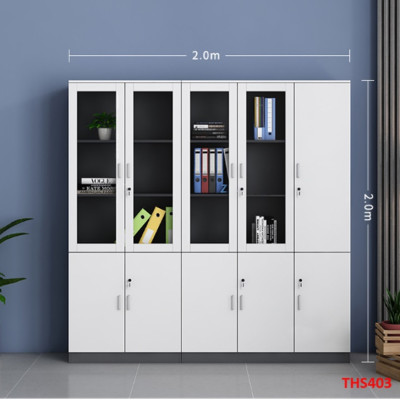Tủ hồ sơ, tủ tài liệu, tủ văn phòng gỗ MDF cánh kính THS403 - Nội thất lắp ráp Viễn Đông adv