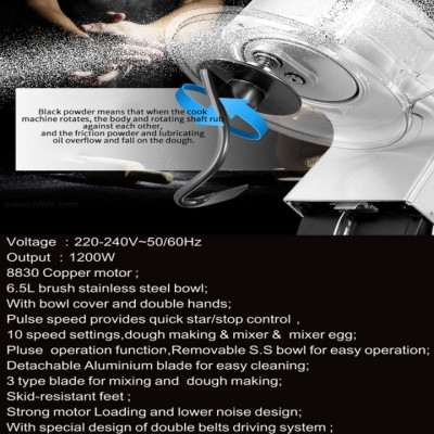 Máy trộn bột, đánh trứng 6.5 lít cao cấp DSP KM3025, 10 tốc độ đánh, công suất 1200W - HÀNG NHẬP KHẨU 
