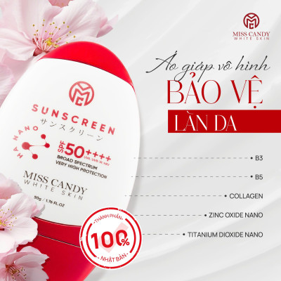 Kem Chống Nắng Song Kháng Nhật Bản MISS CANDY SUNSCREEN HA NANO SPF 50,PA ++++ 50g, Chống Nước, Chống UVA/UVB, Chống Ánh Sáng Xanh & Tia Hồng Ngoại,Bảo Vệ Da Lên Đến 8 Tiếng - PHỤNG BEAUTY