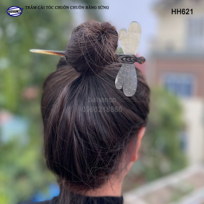 Trâm cài tóc chuồn chuồn bằng sừng - đục khắc hình đẹp - phong cách thiên nhiên- HH621