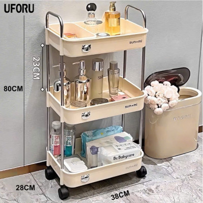 Kệ Gấu Sunmix 3 Tầng Đa Năng, Kệ Để Đồ Khay Nhựa Cao Cấp Khung Inox, Có Bánh Xe Và Tay Cầm Di Chuyển - HÀNG CHÍNH HÃNG MINIIN