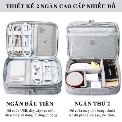 Túi Đựng Phụ Kiện Điện Thoại 2 Ngăn Lớn Cải Tiến Nhiều Ngăn Chống Nước, Chống Sốc – Túi Bảo Vệ Phụ Kiện Máy Tính Bảng Máy Ảnh Loa Sạc Sự Phòng Cáp Củ Sạc Hàng Chính Hãng Dododios